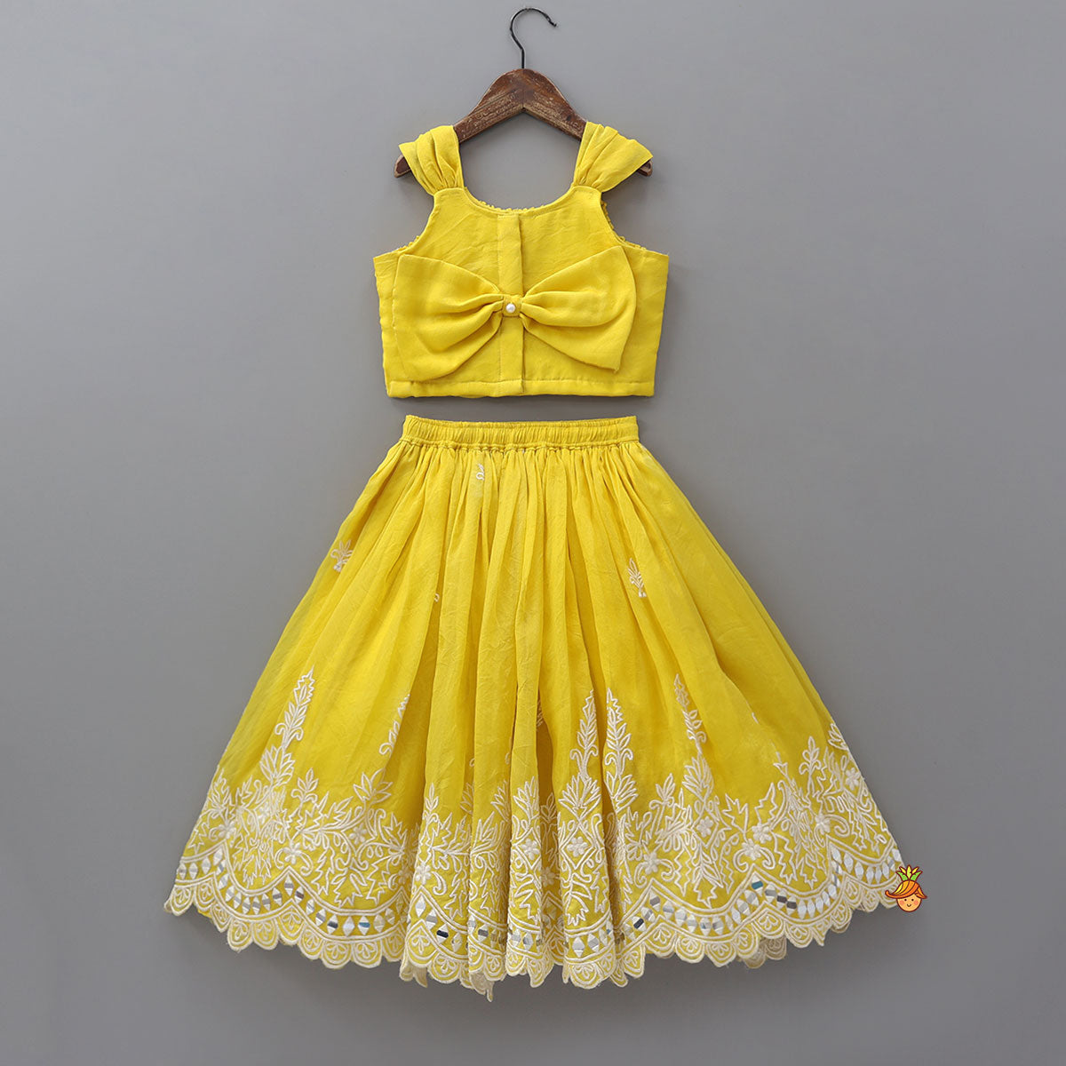 Pre Order: Faux Mirror Work Organza Crop Top And Lehenga