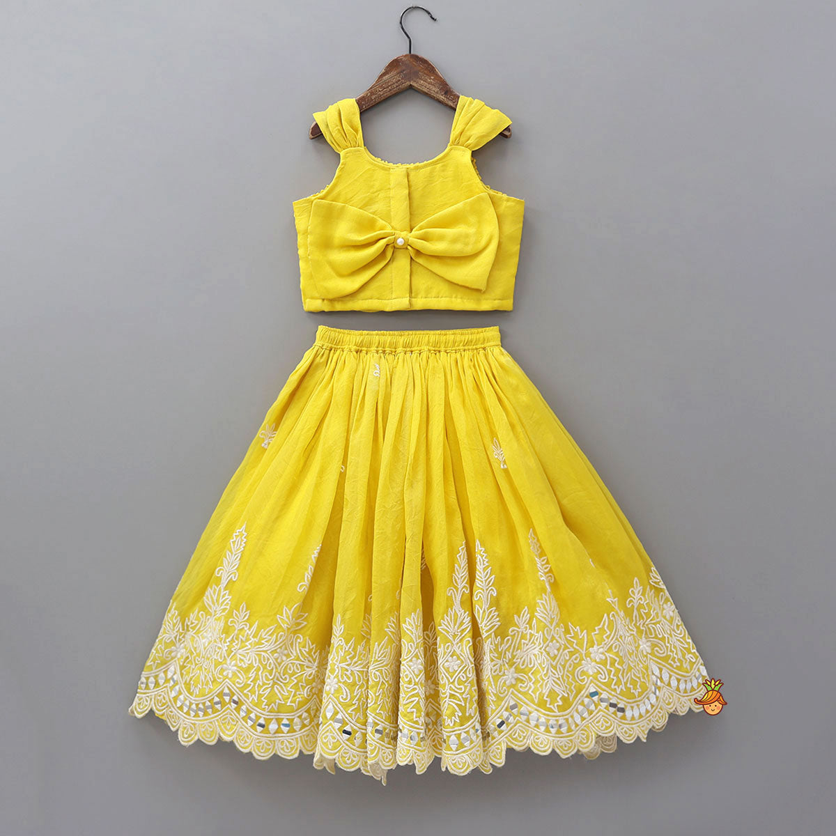 Pre Order: Faux Mirror Work Organza Crop Top And Lehenga