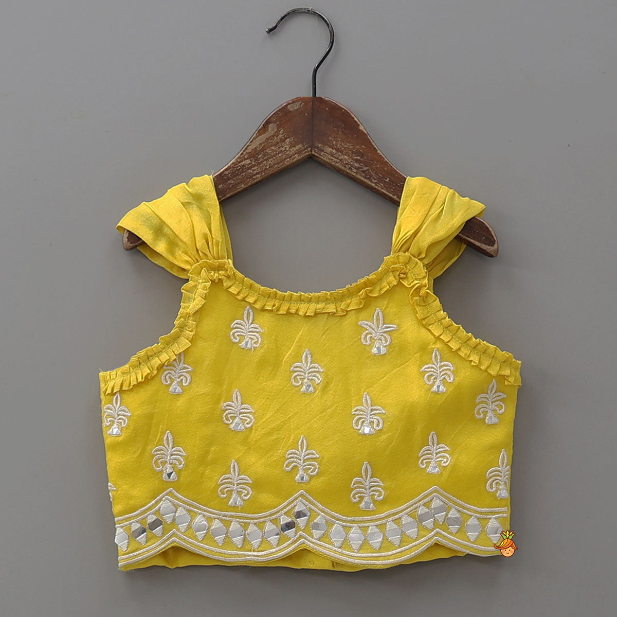 Pre Order: Faux Mirror Work Organza Crop Top And Lehenga