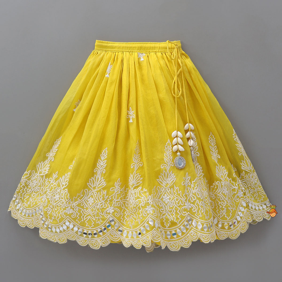 Pre Order: Faux Mirror Work Organza Crop Top And Lehenga
