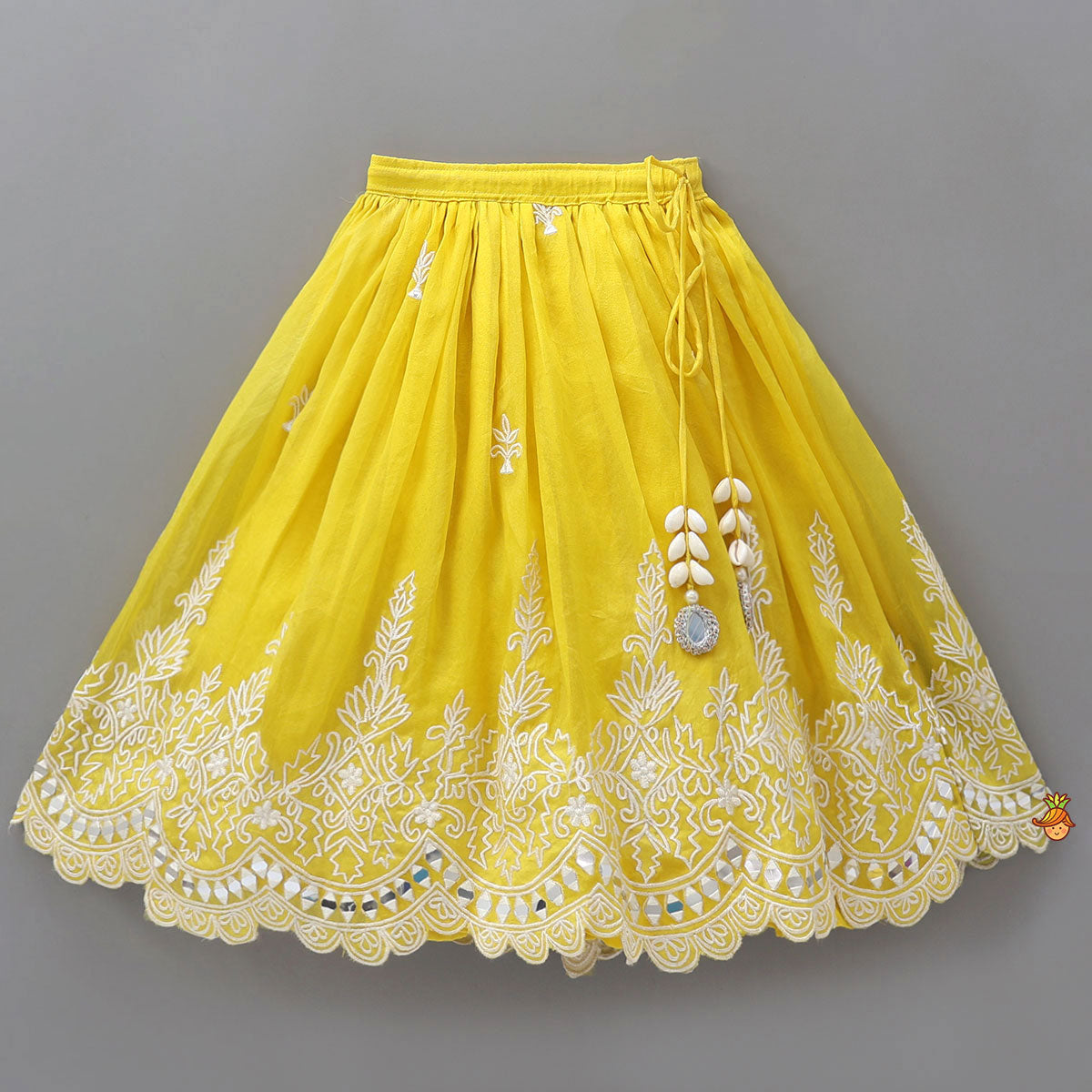 Pre Order: Faux Mirror Work Organza Crop Top And Lehenga