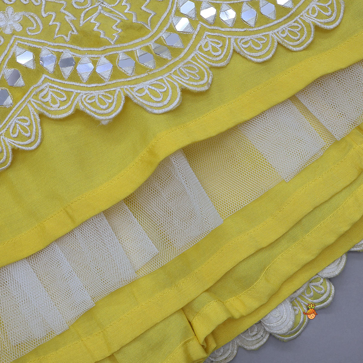 Pre Order: Faux Mirror Work Organza Crop Top And Lehenga