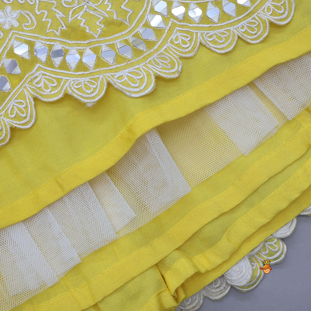 Pre Order: Faux Mirror Work Organza Crop Top And Lehenga