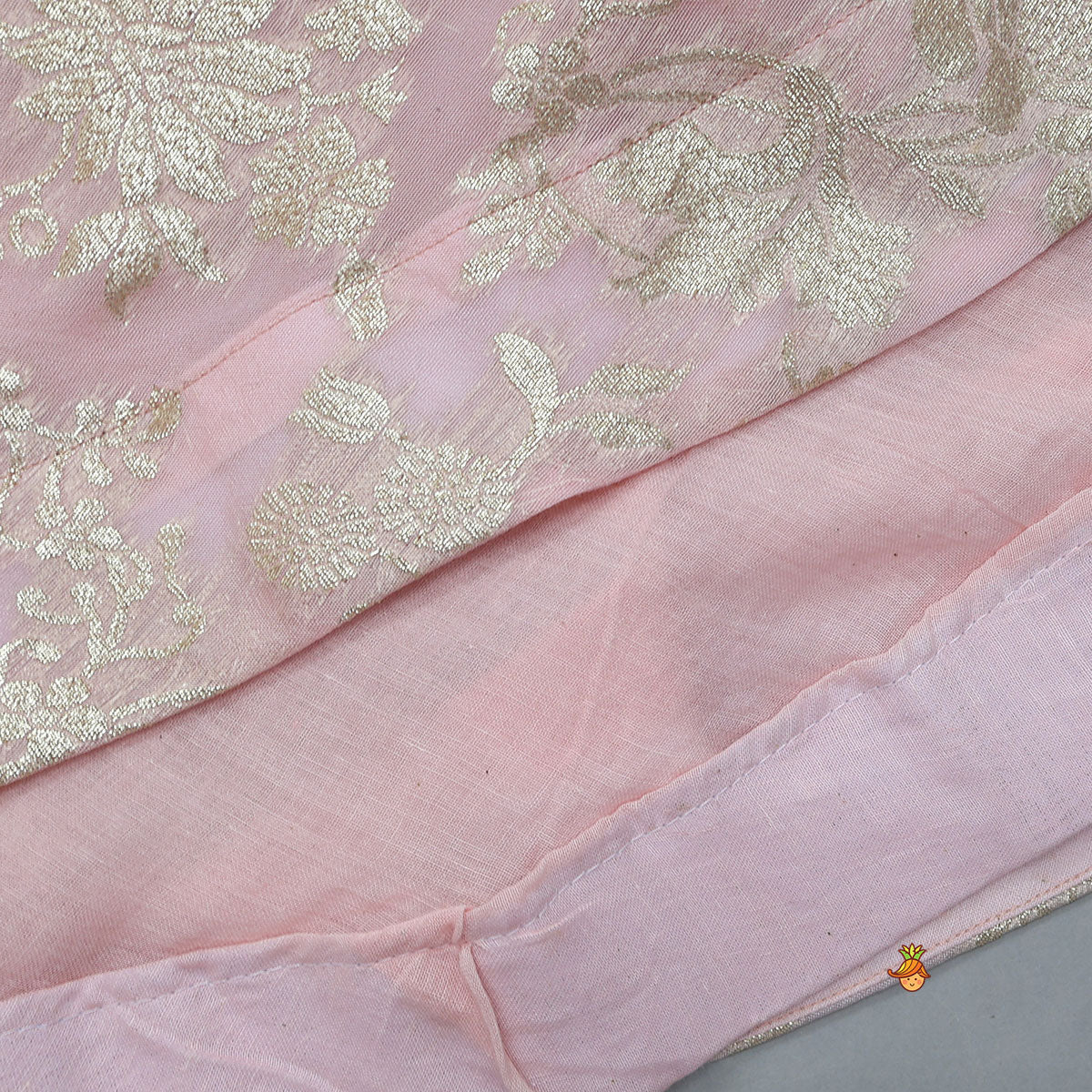 Pre Order: Fabric Flower Embellished Chanderi Crop Top And Lehenga With Net Dupatta