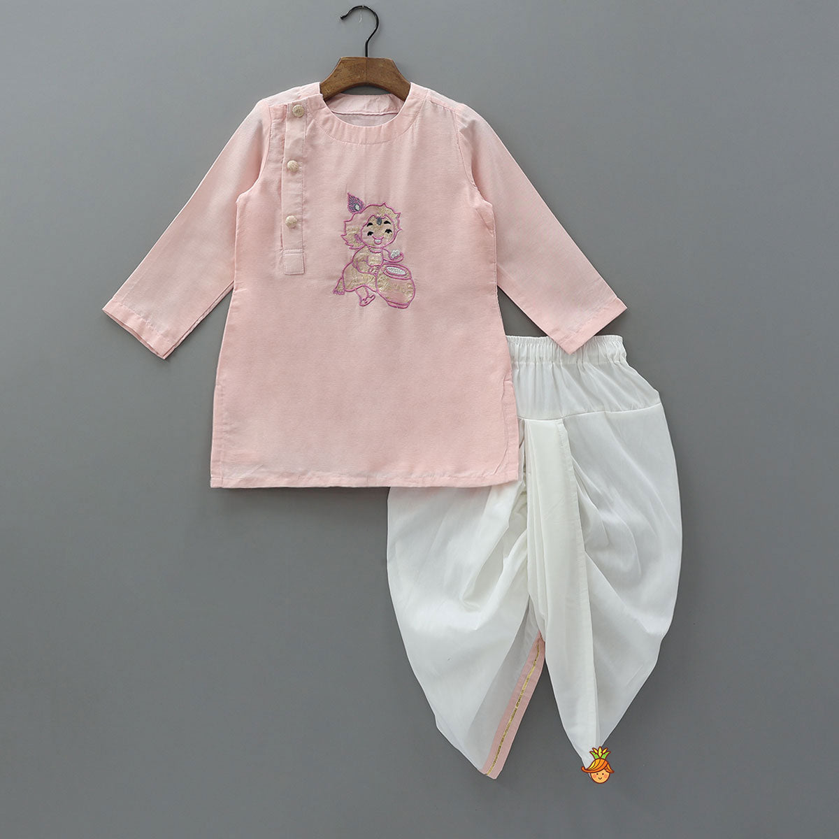 Pre Order: Krishna Applique Kurta And Gota Lace Detailed Dhoti