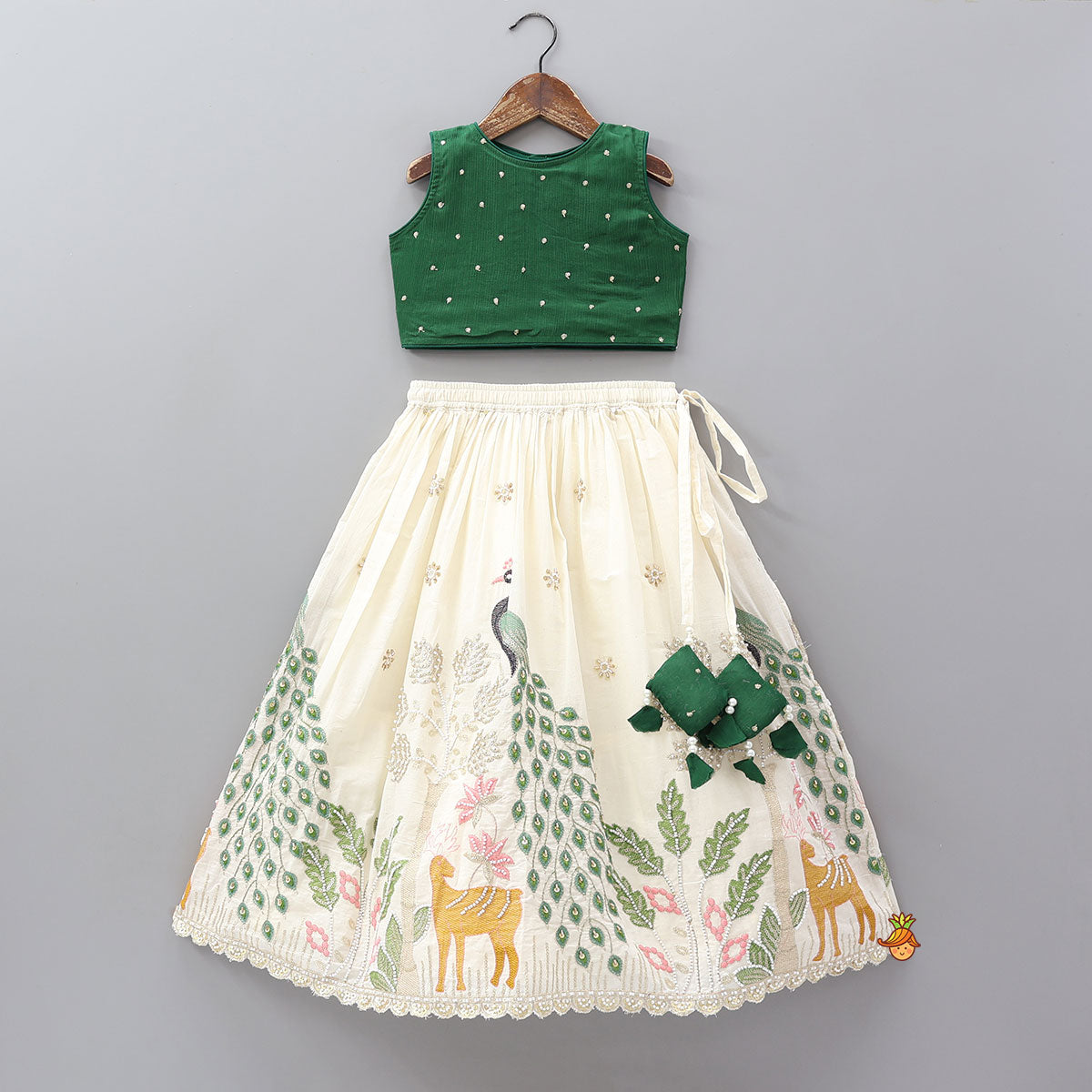 Booti Embroidered Crop Top And Lehenga