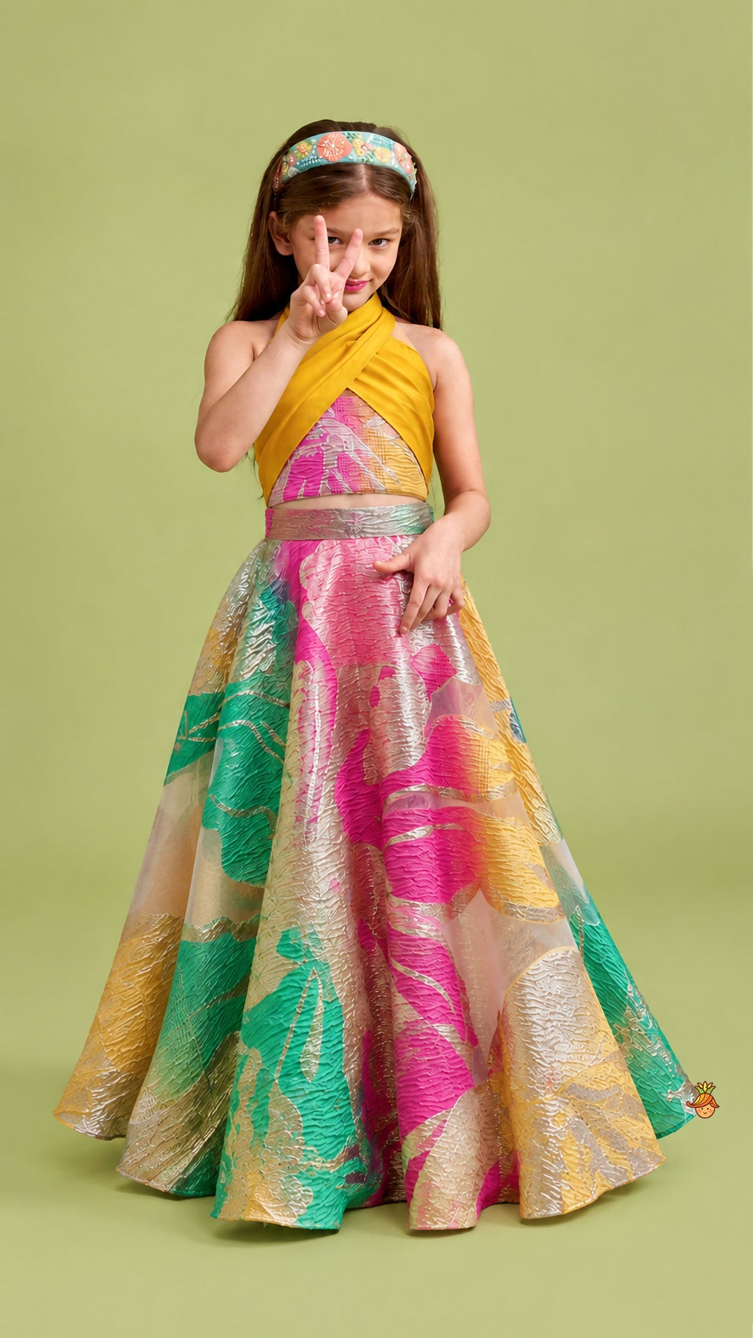 Pre Order: Open Back Halter Neck Style Crop Top And Lehenga