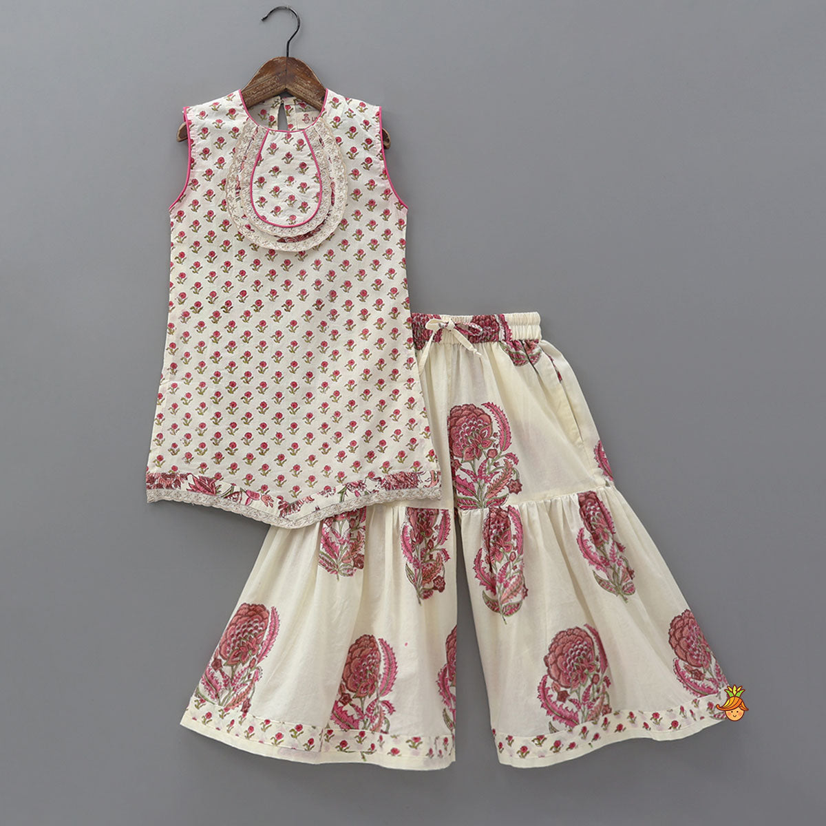 Floral Stylish Kurti And Insert Pocket Sharara With Matching Dupatta