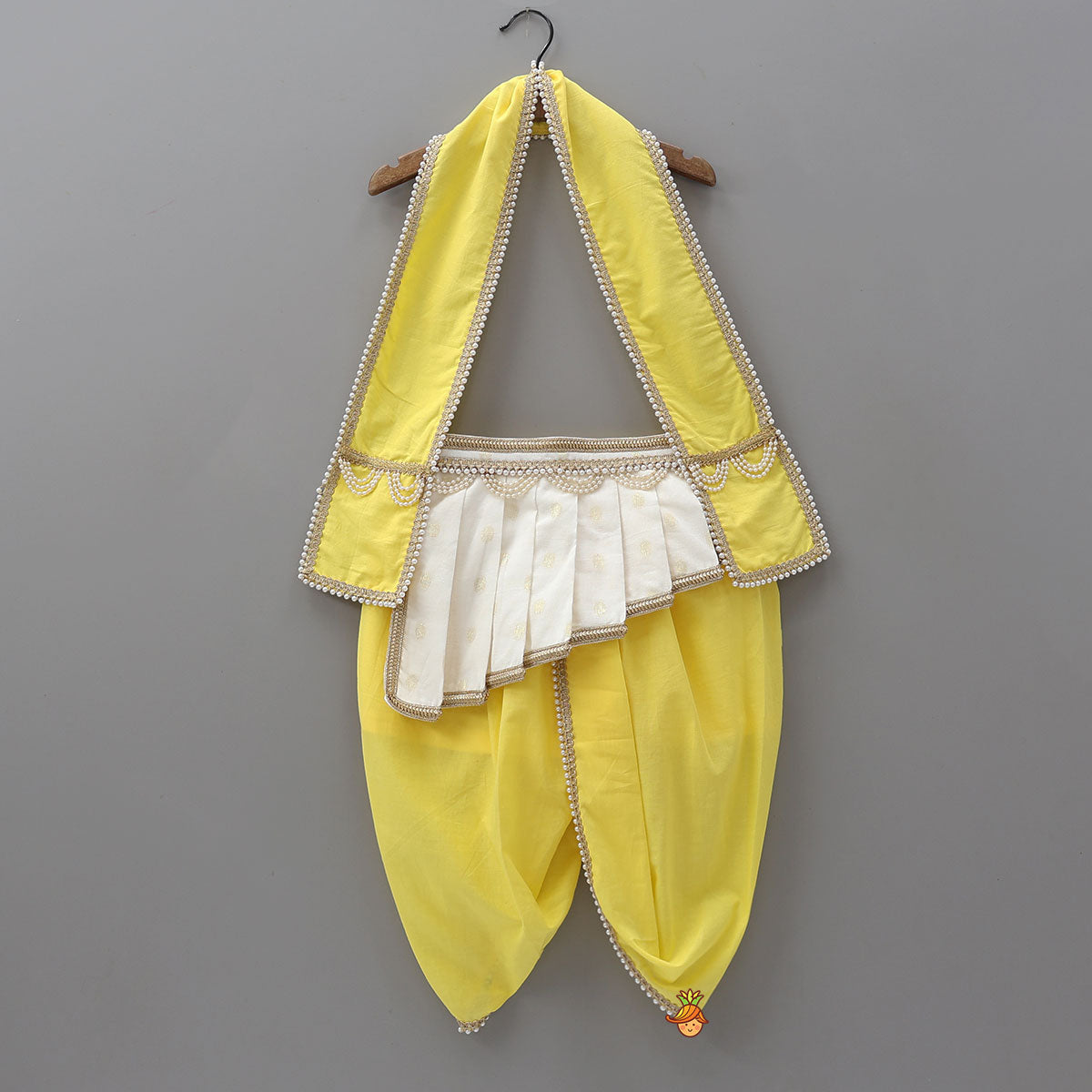 Pre Order: Traditional Dhoti Set With Matching Stole And Waist Belt With Headband
