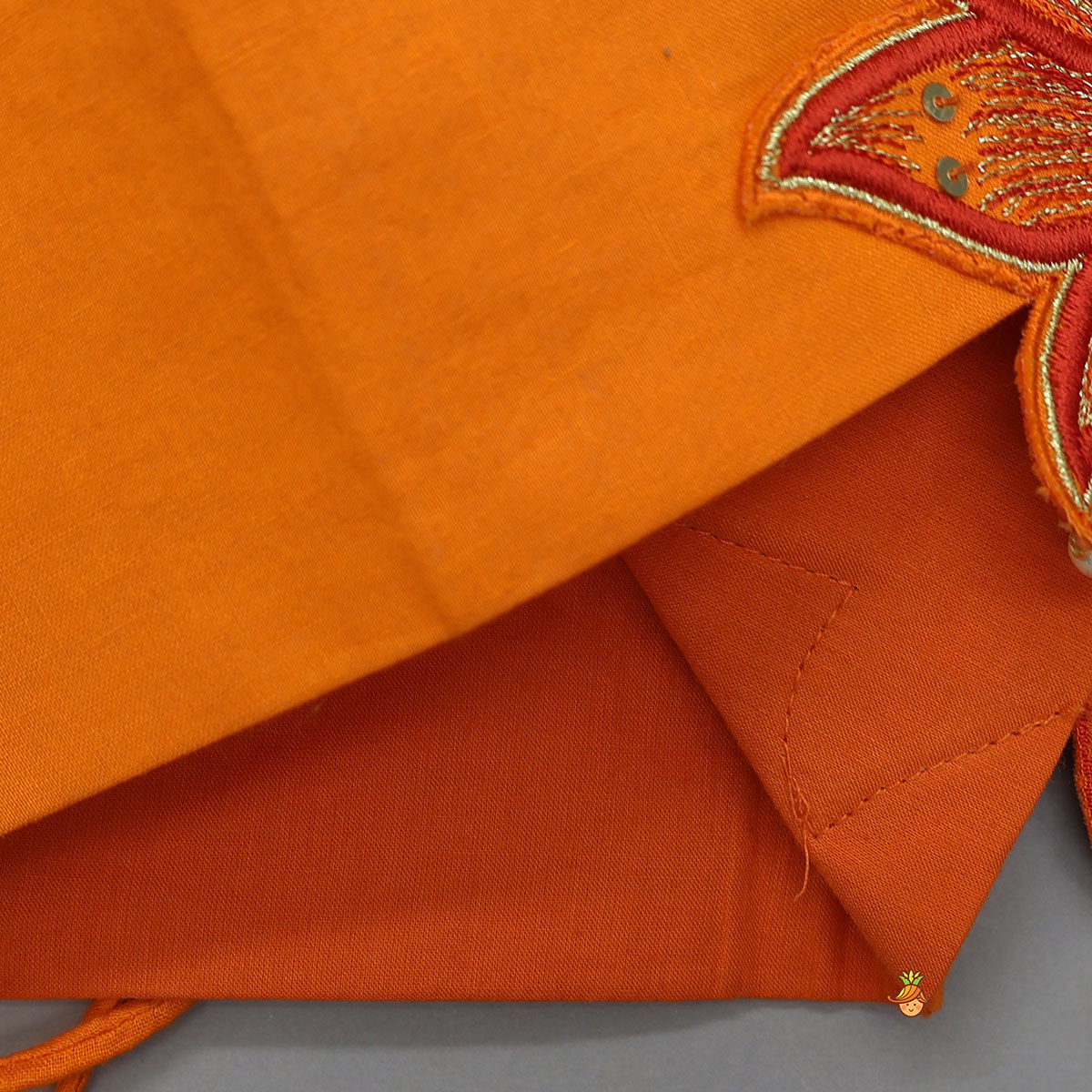 Pre Order: Lotus Applique Work Cotton Crop Top And Layered Lehenga With Dupatta And Matching Headband