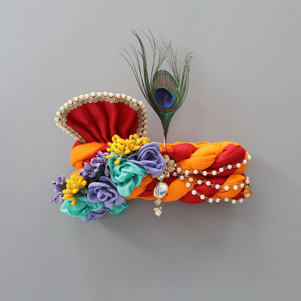 Fabric Flower-Embellished Headband With Detachable Mor Pankh