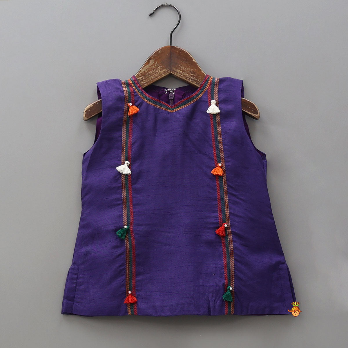 Colourful Fringes Work Kurti And Printed Palazzo