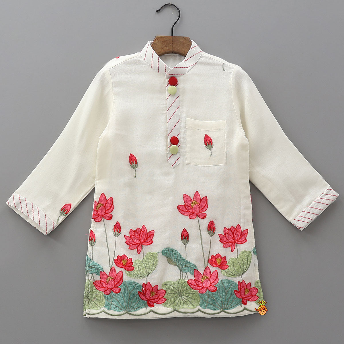 Pre Order: Lotus, Buds and Leaves Motif Embroidered Kurta And Pyjama
