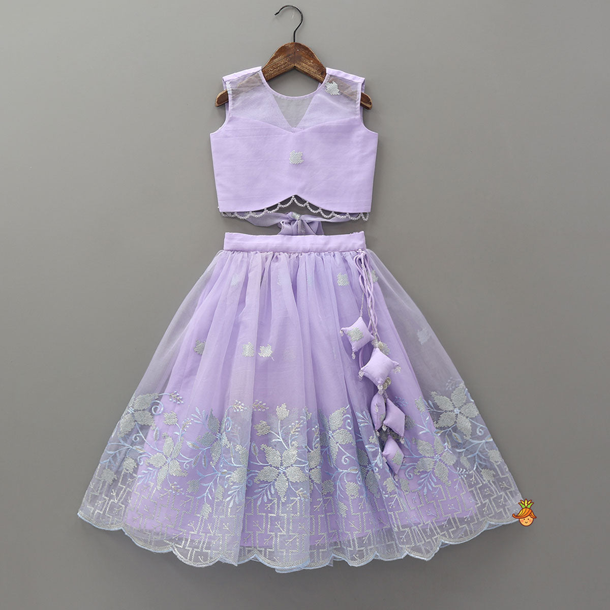 Pre Order: Gorgeous Organza Top And Lehenga With Tassels Detailing