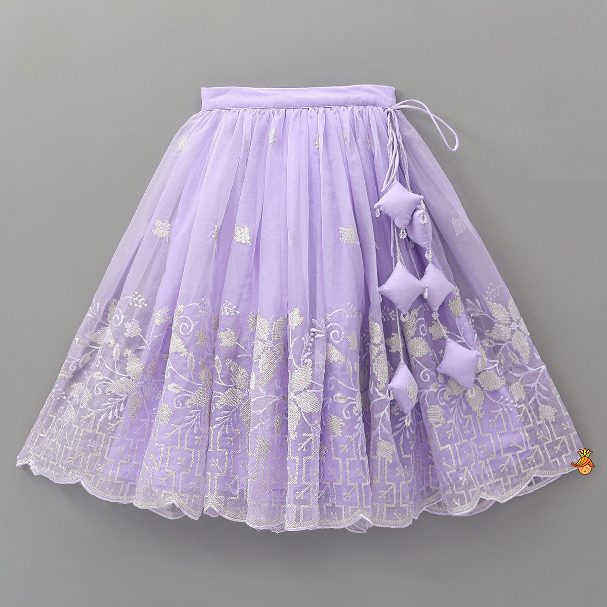 Pre Order: Gorgeous Organza Top And Lehenga With Tassels Detailing