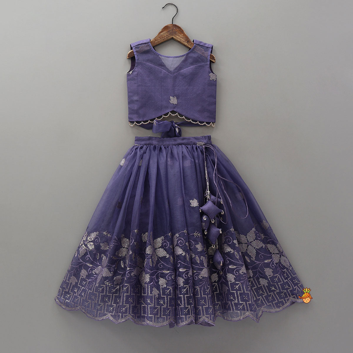 Pre Order: Organza Top And Lehenga With Tassels Detailing