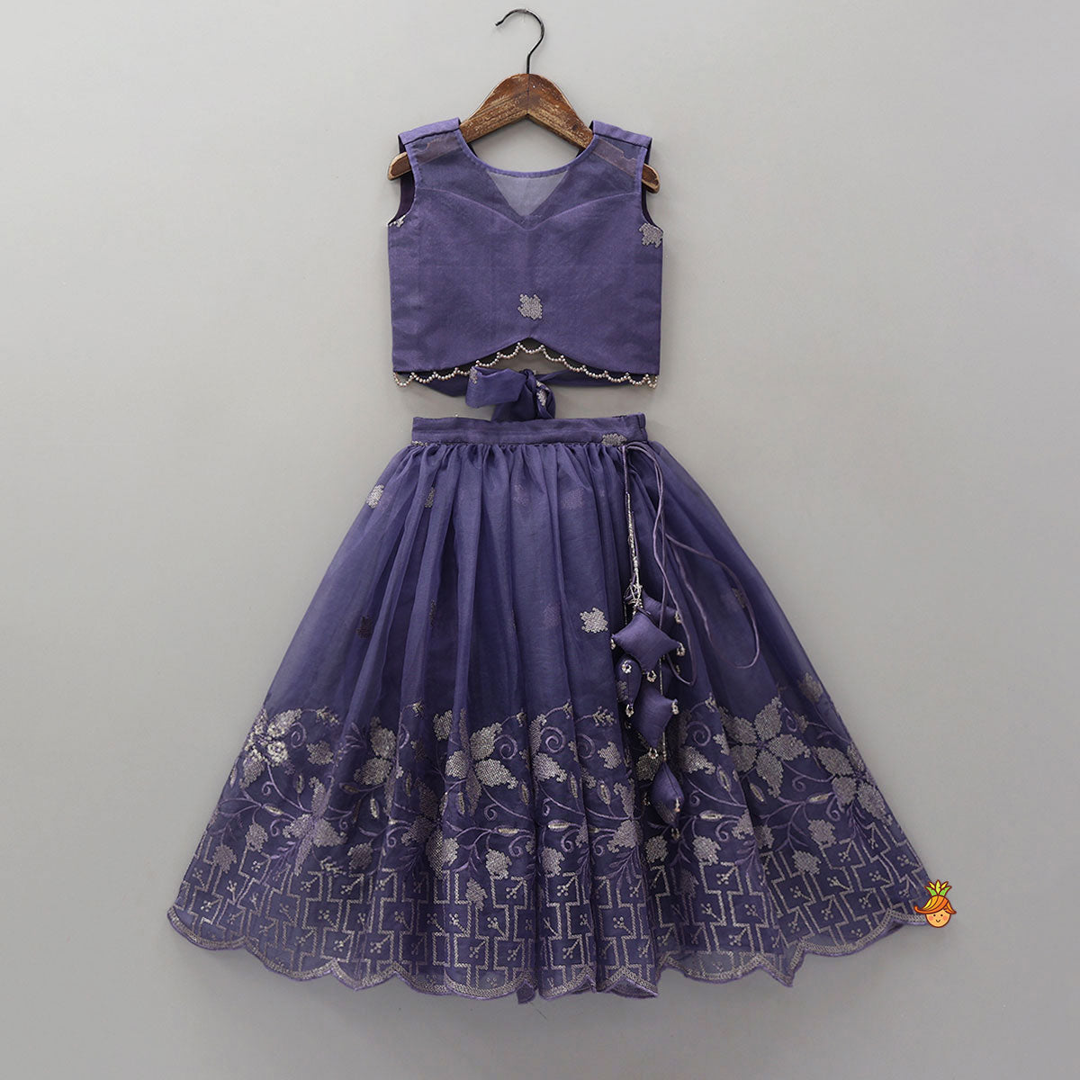 Pre Order: Organza Top And Lehenga With Tassels Detailing