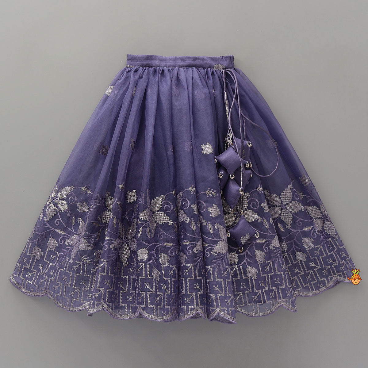 Pre Order: Organza Top And Lehenga With Tassels Detailing
