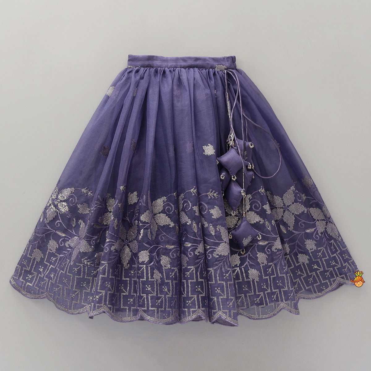 Pre Order: Organza Top And Lehenga With Tassels Detailing
