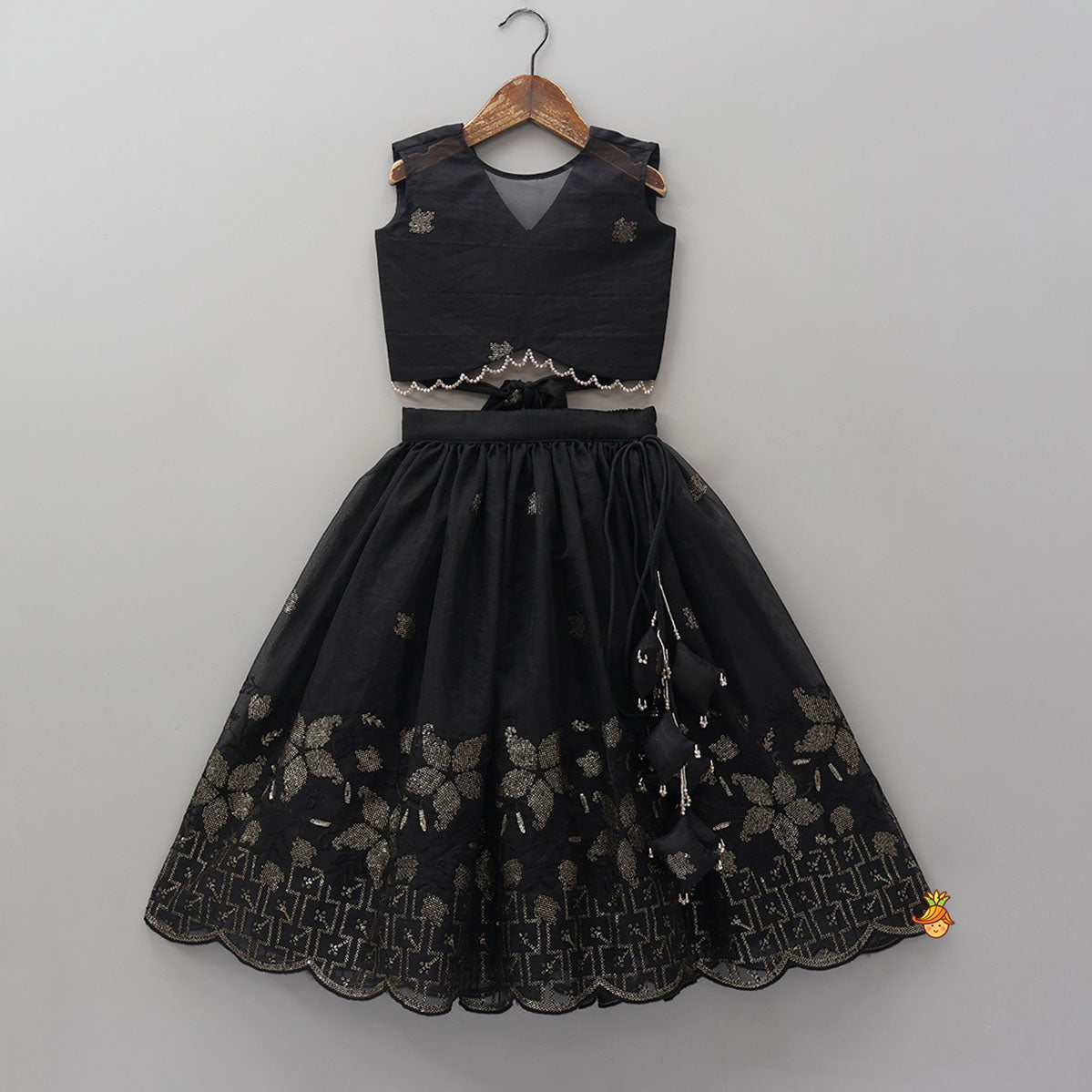 Pre Order: Exquisite Organza Top And Lehenga With Tassel Detailing