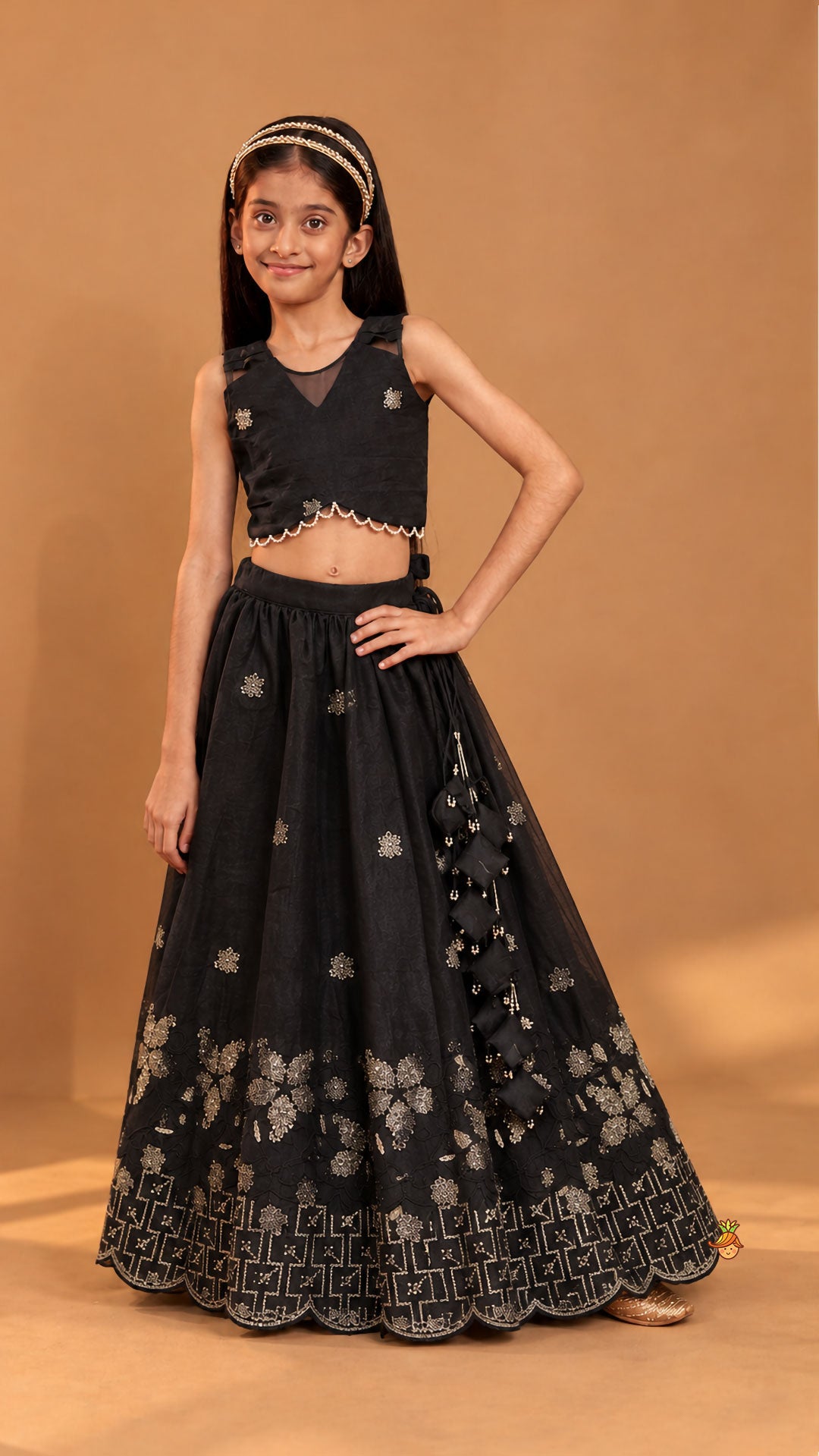 Pre Order: Exquisite Organza Top And Lehenga With Tassel Detailing