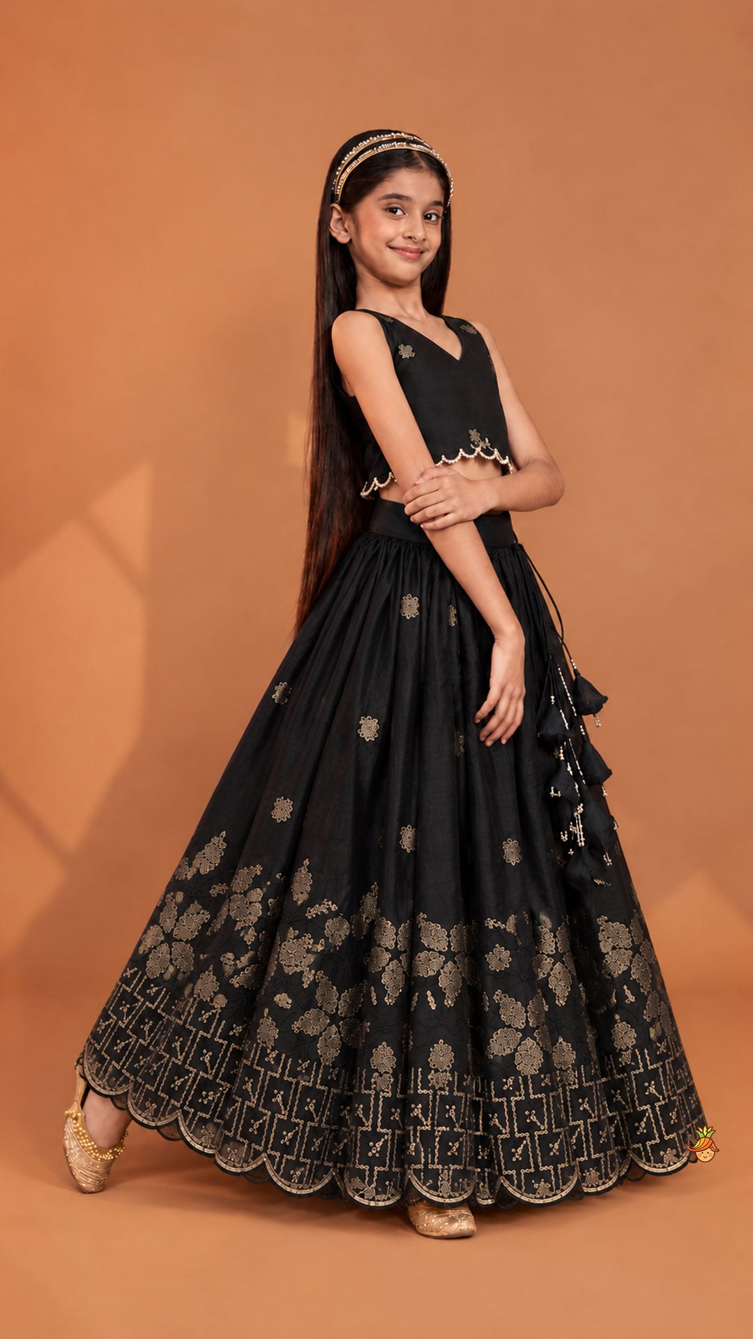 Pre Order: Exquisite Organza Top And Lehenga With Tassel Detailing