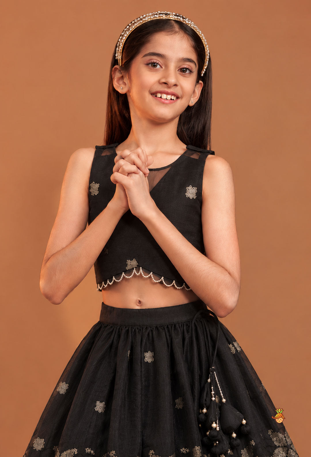 Pre Order: Exquisite Organza Top And Lehenga With Tassel Detailing