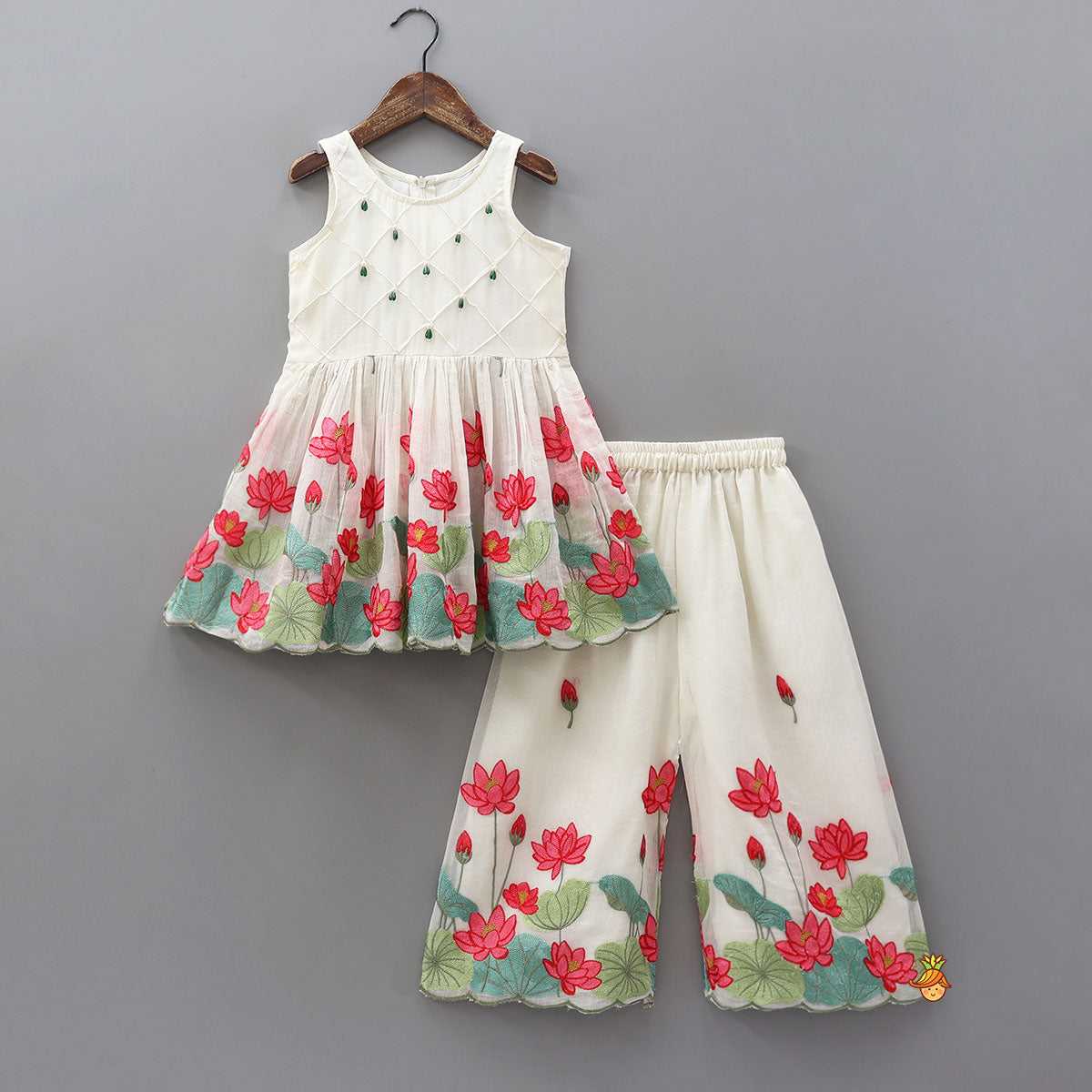 Pre Order: Lotus Embroidered Peplum Top With Palazzo