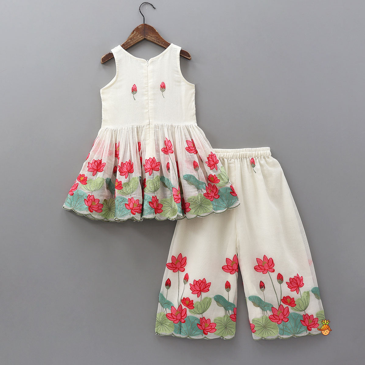 Pre Order: Lotus Embroidered Peplum Top With Palazzo