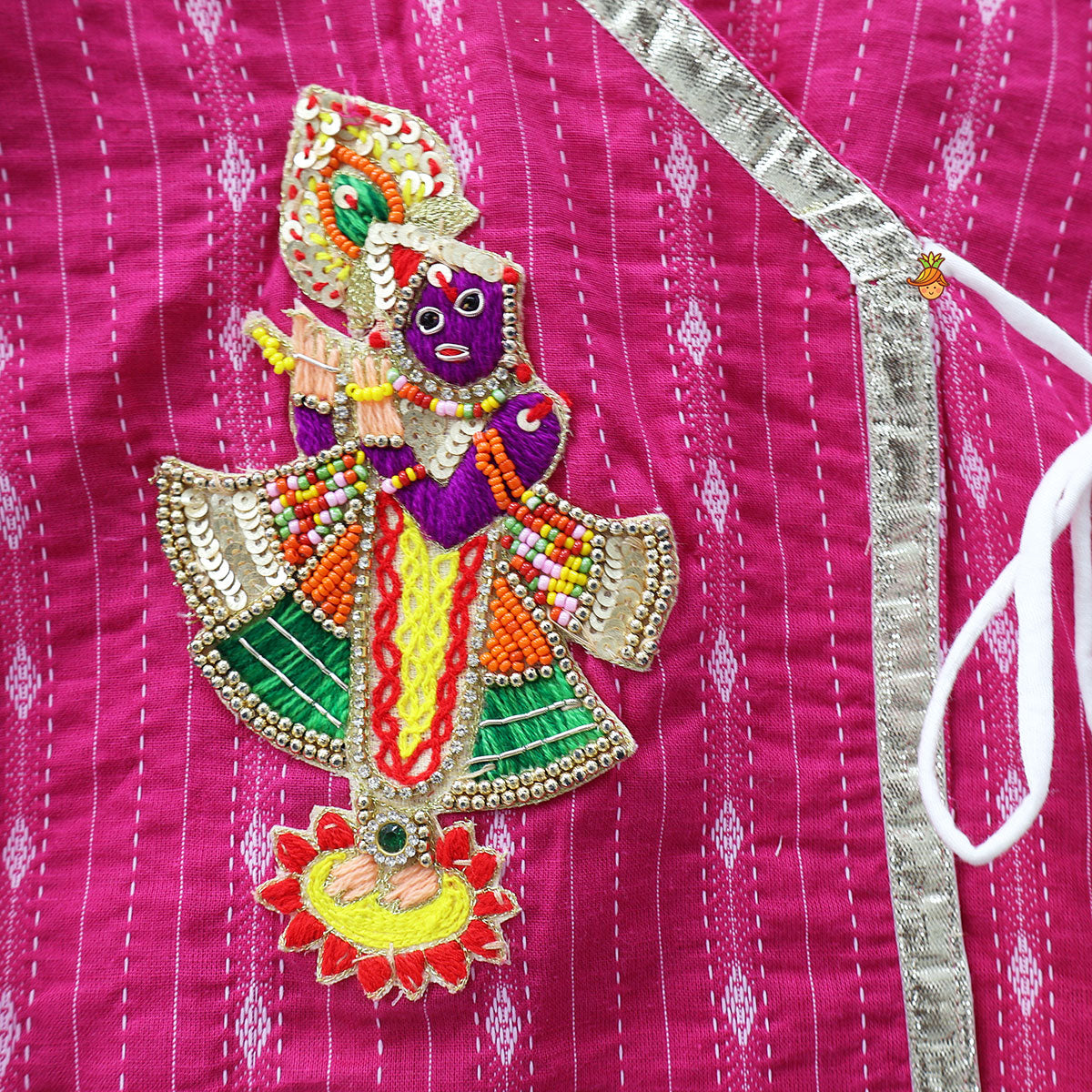Pre Order: Krishna Hand Embroidered Kurta And Dhoti Style Pant With Matching Mukut