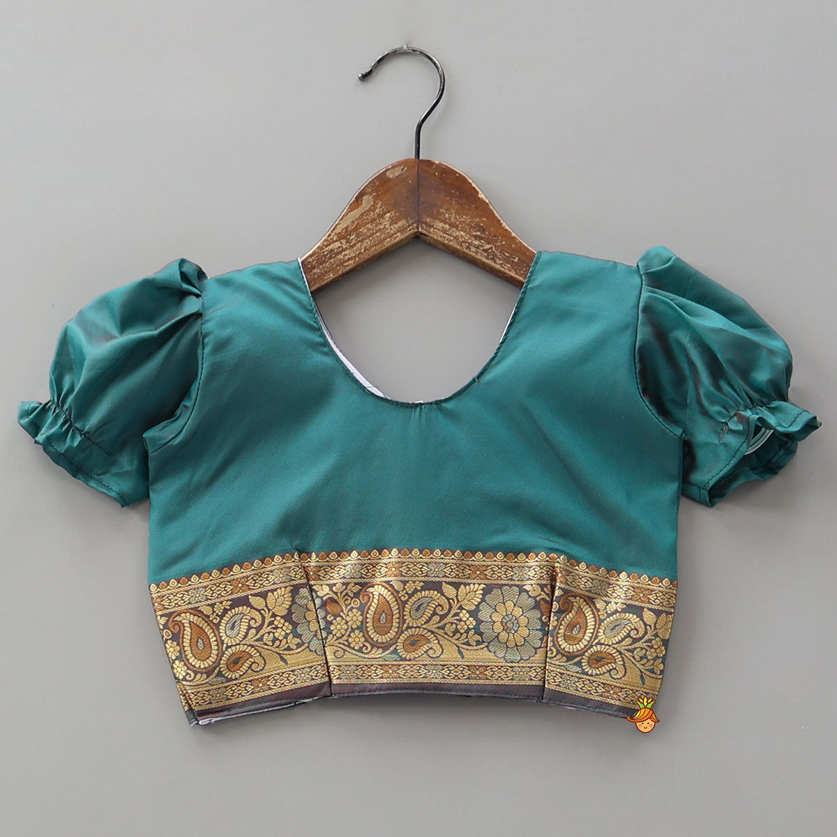 Pre Order: Pre Draped Nauvari Saree With Puff Sleeved Top
