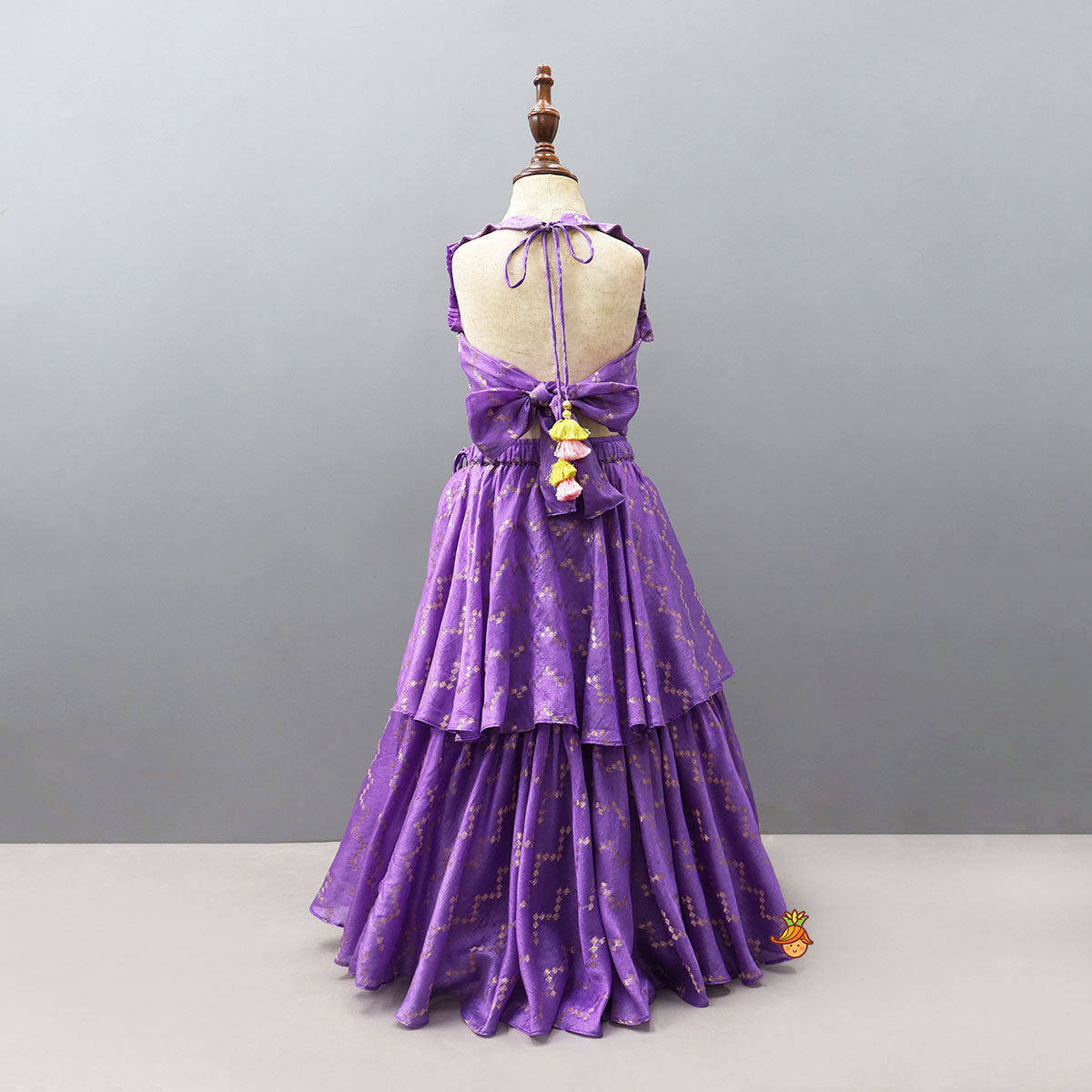 Pre Order: Trendy Open-Back Crop Top And Layered Lehenga