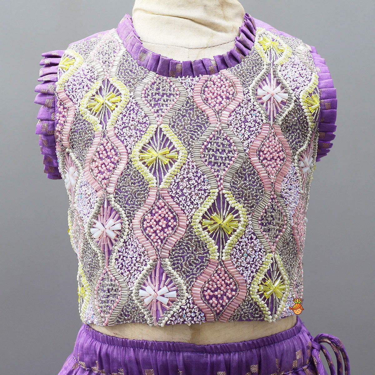 Pre Order: Trendy Open-Back Crop Top And Layered Lehenga