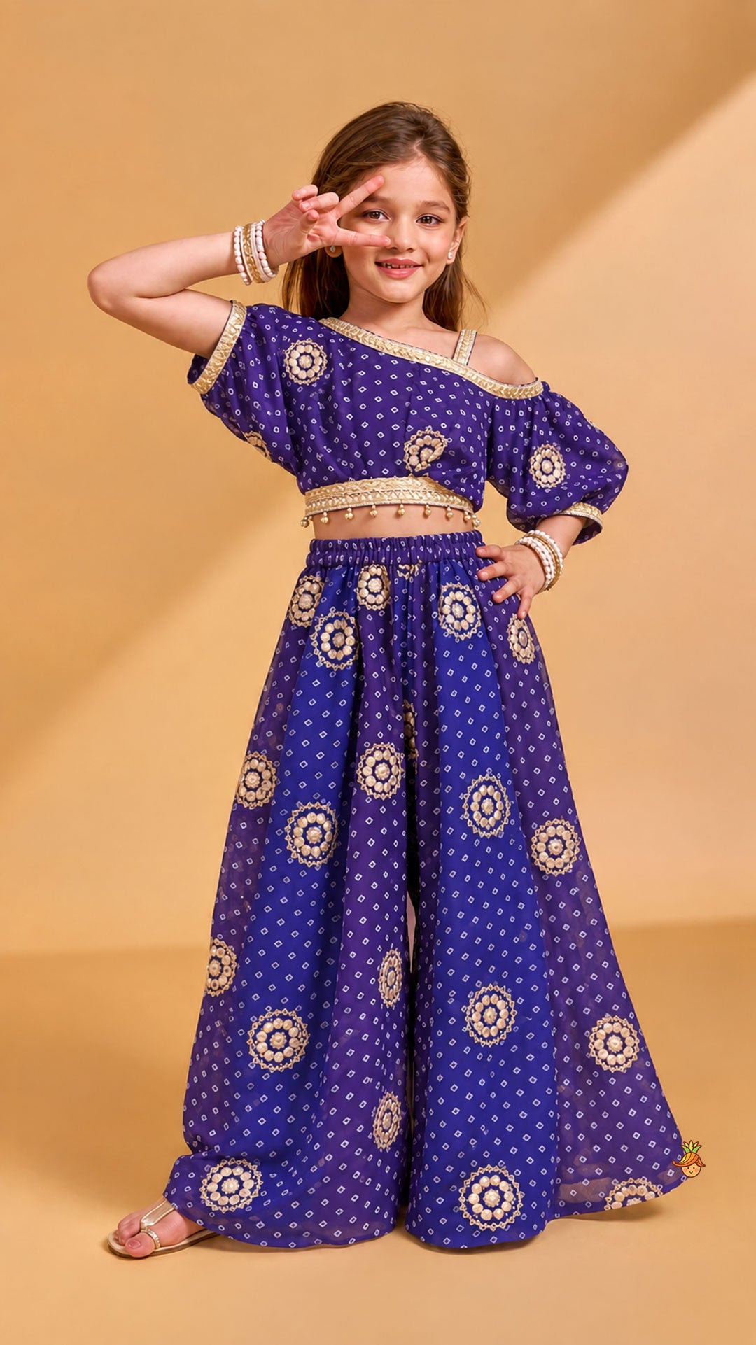 Pre Order: Bandhani Printed Georgette Top And Matching Palazzo