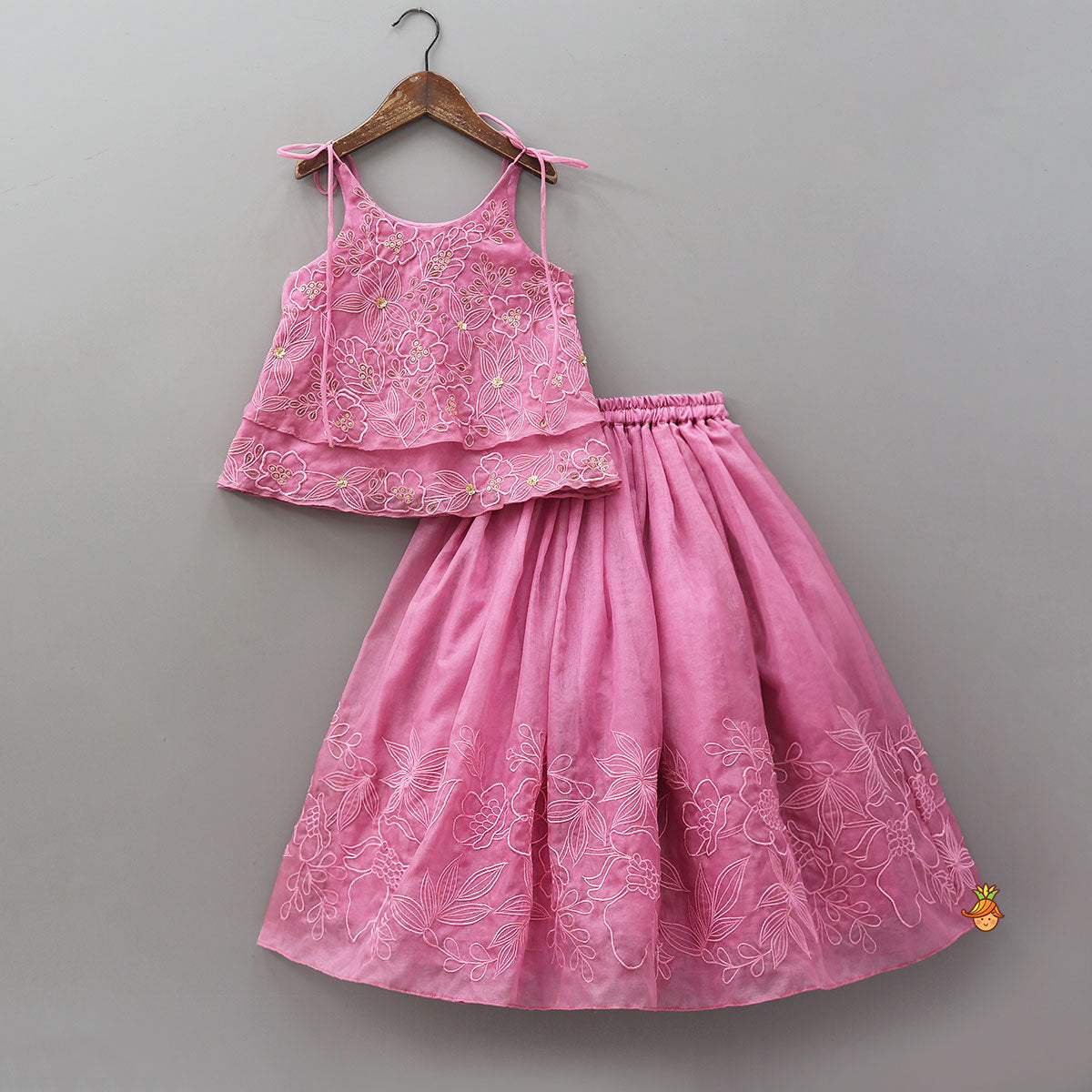 Pre Order: Hand-Embroidered Sequin Highlights Layered Kurti And Lehenga