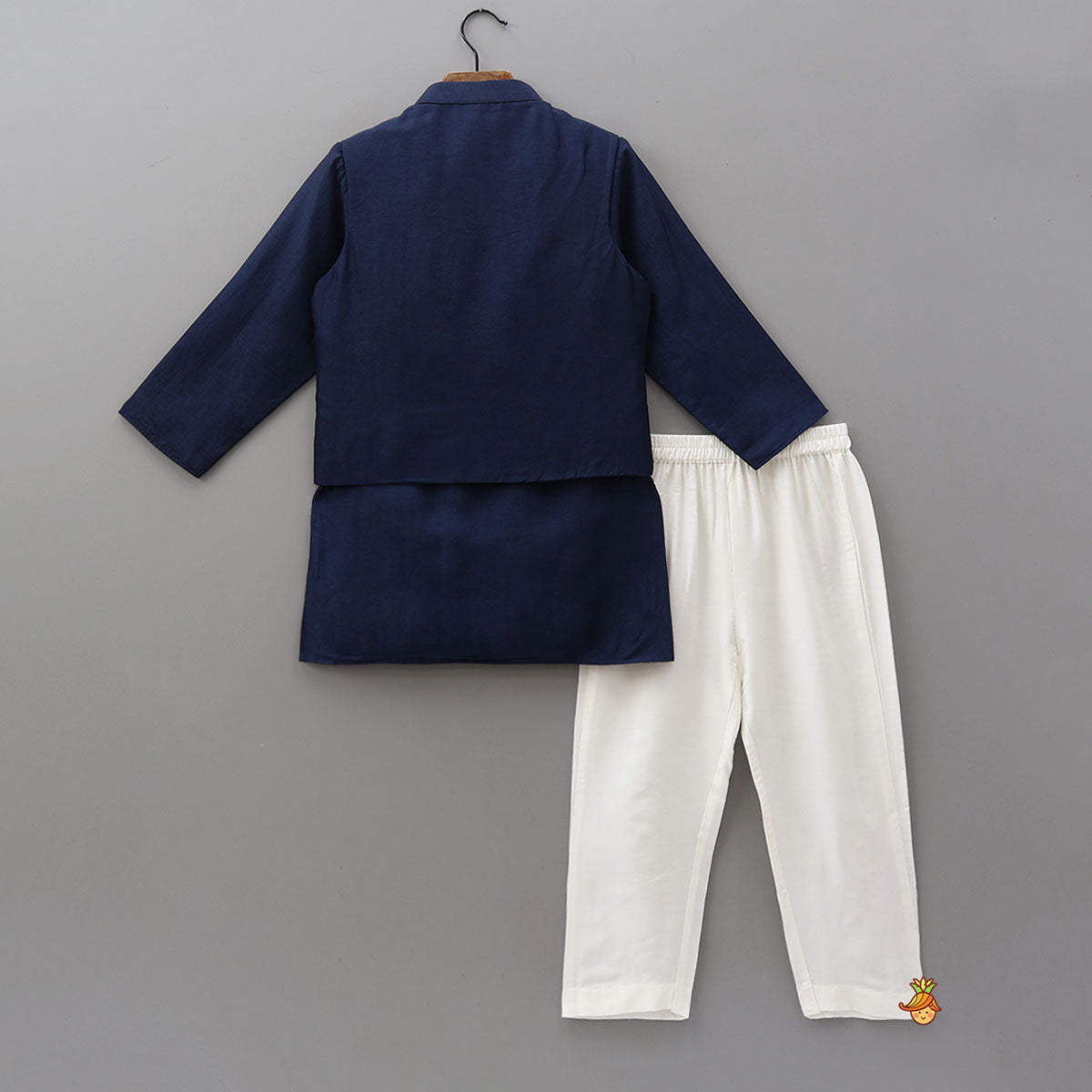 Pre Order: Silk Ethnic Kurta With Gota Leaf Work Jacket And Pyjama