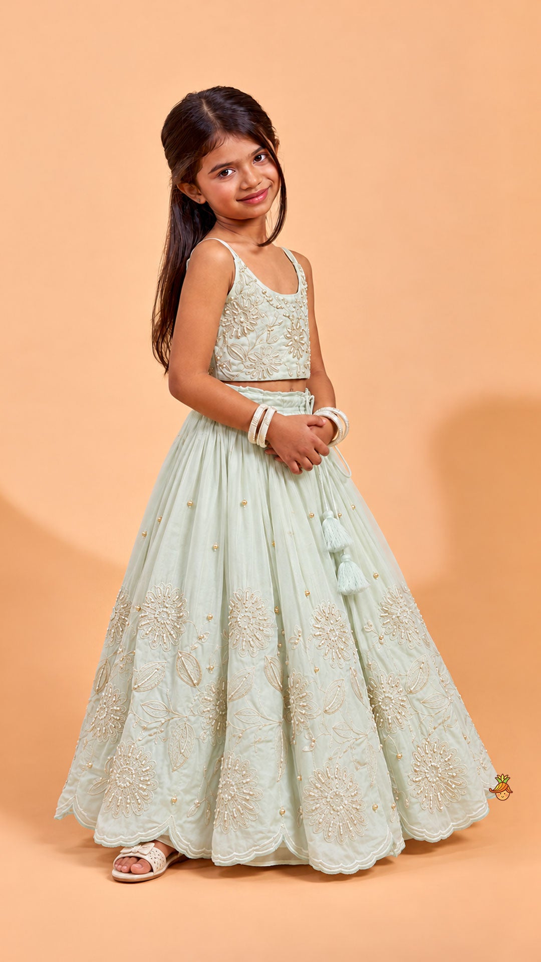Strappy Crop Top And Scalloped Lehenga