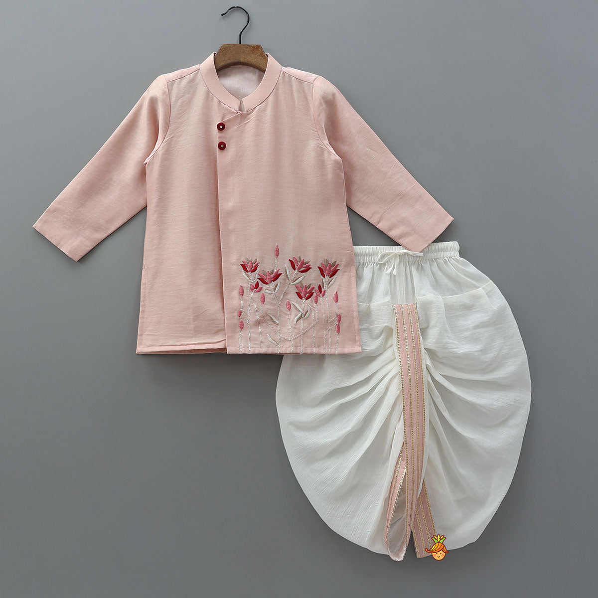 Pre Order: Charming Floral Embroidered Kurta And Dhoti