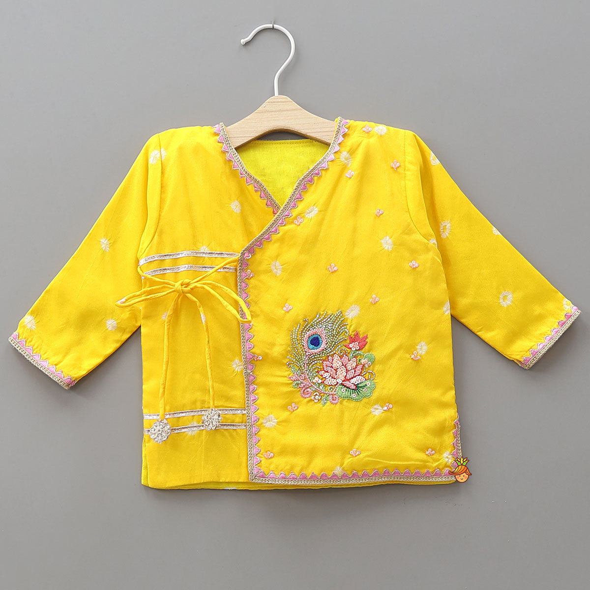 Pre Order: Silk Angarkha Style Kurta With Dhoti And Matching Mukut