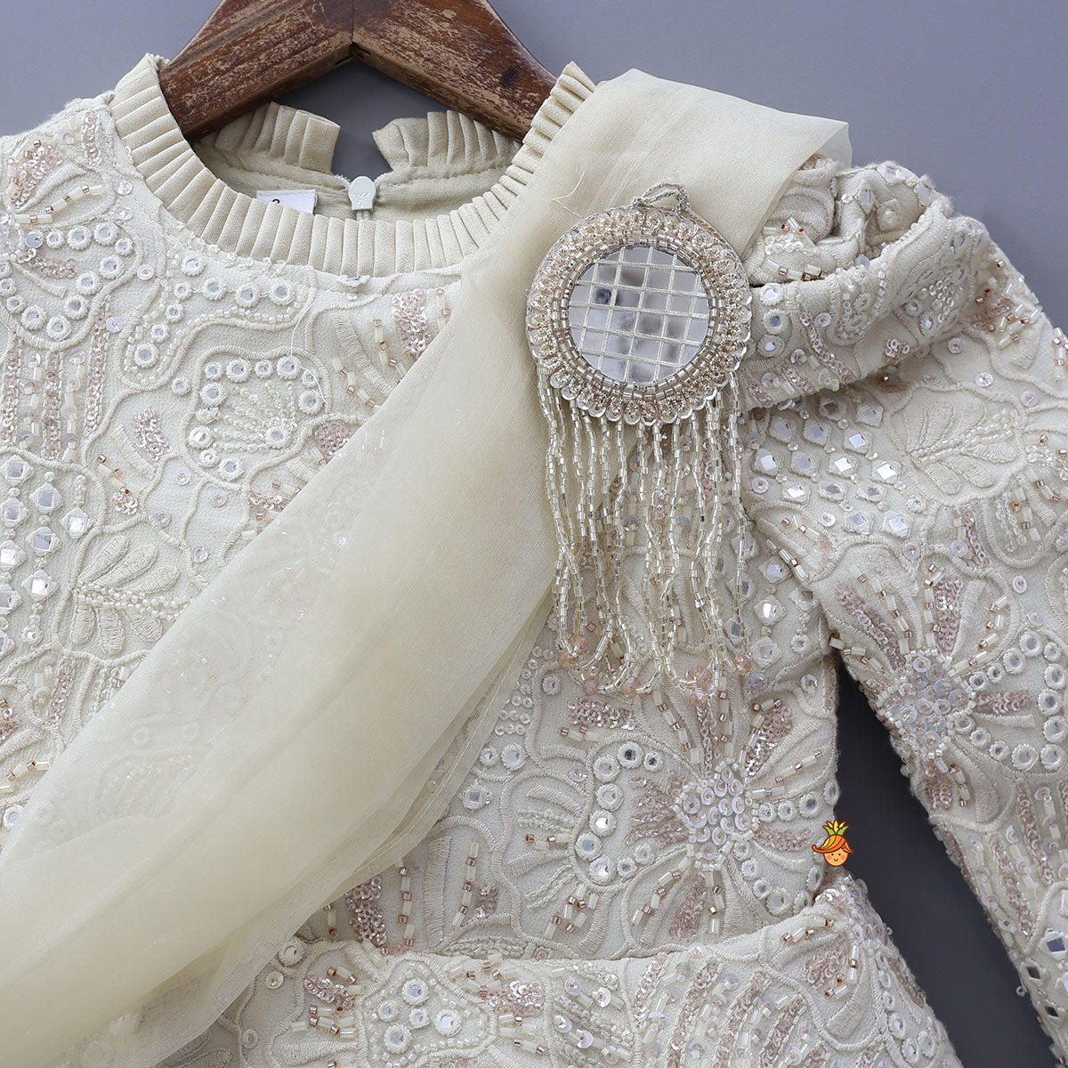 Pre Order: Heavy Embroidered Kurti With Attached Organza Dupatta