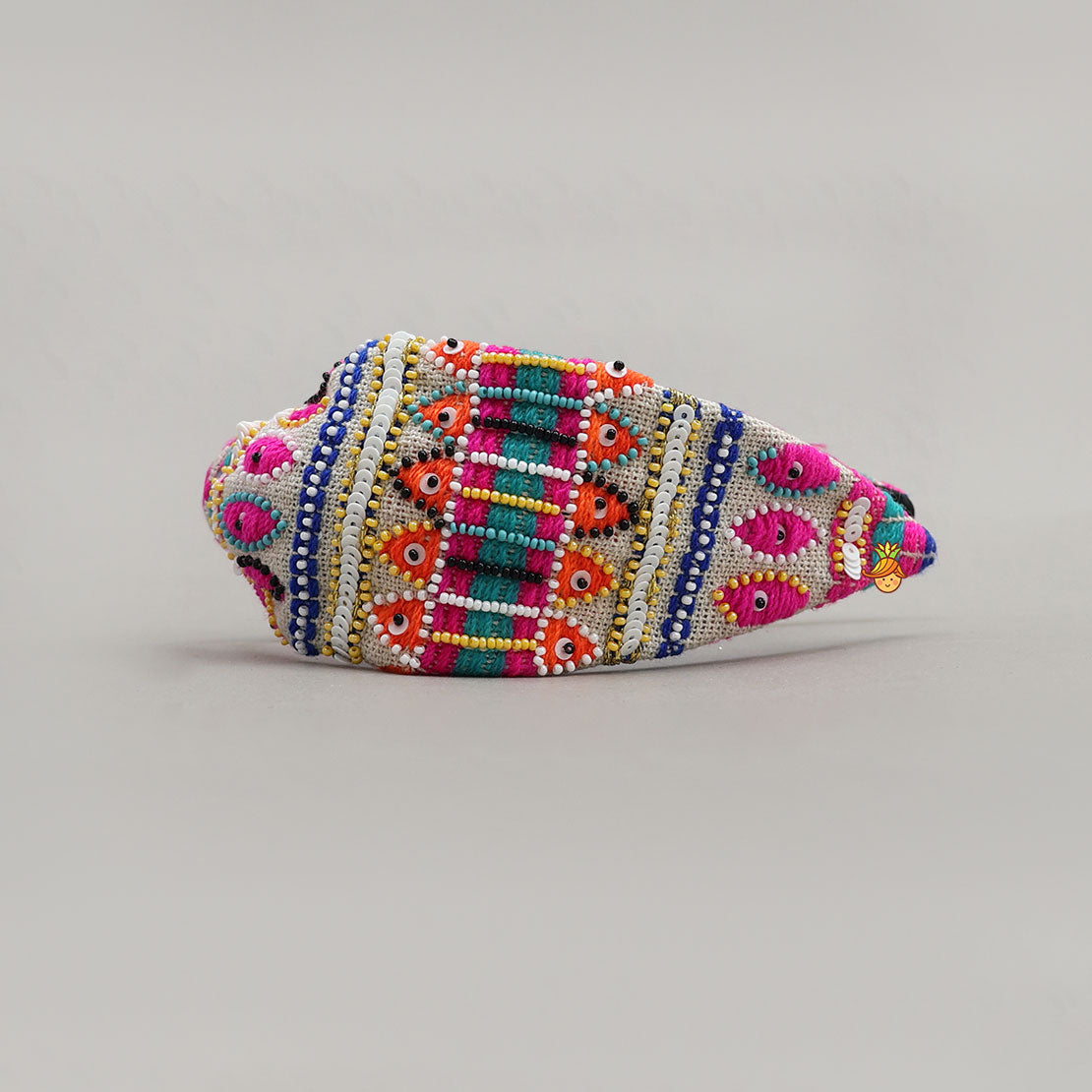 Multicolour Thread And Bead Hand Embroidered Hair Band