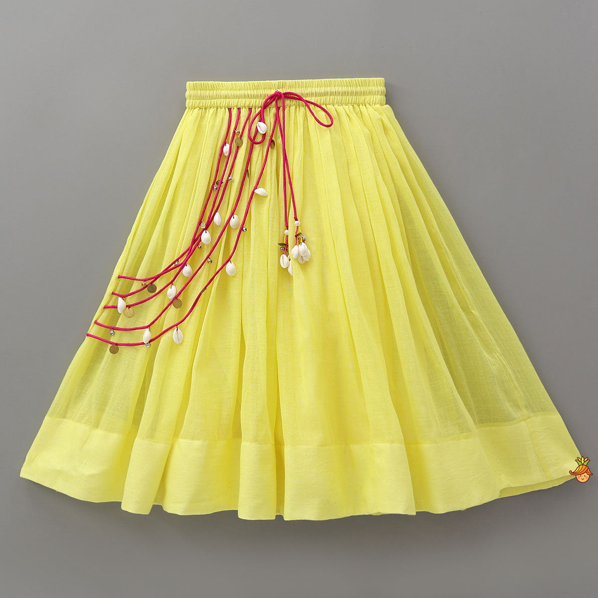 Faux Mirror Work Crop Top And Lehenga With Contrasting Bandhani Printed Dupatta