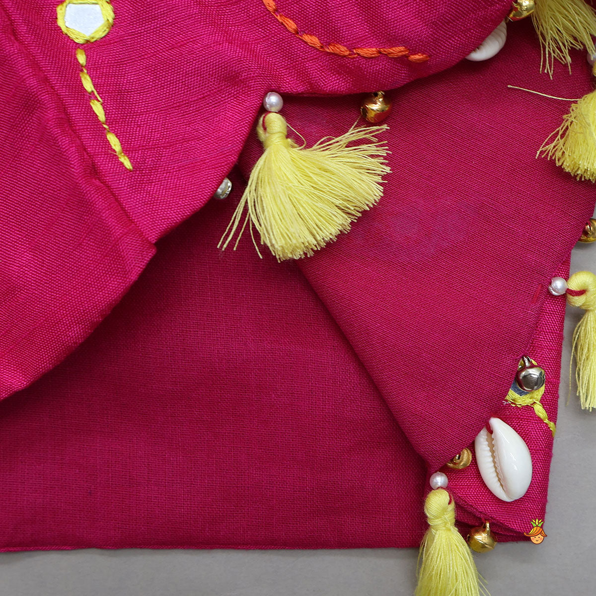 Faux Mirror Work Crop Top And Lehenga With Contrasting Bandhani Printed Dupatta
