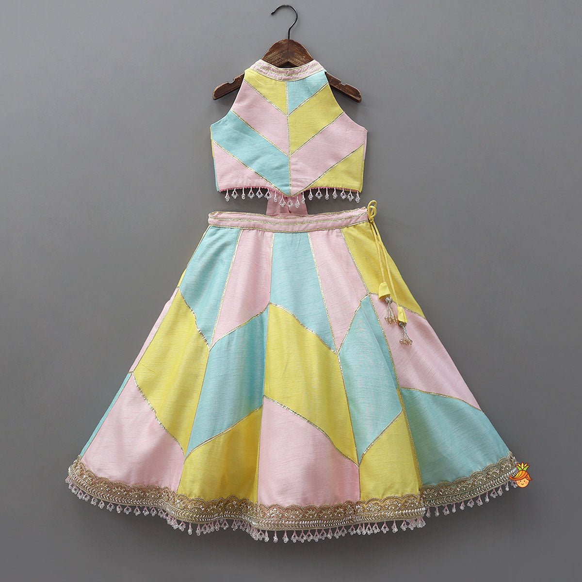 Pre Order: Dreamy Halter Neck Crop Top With Lehenga