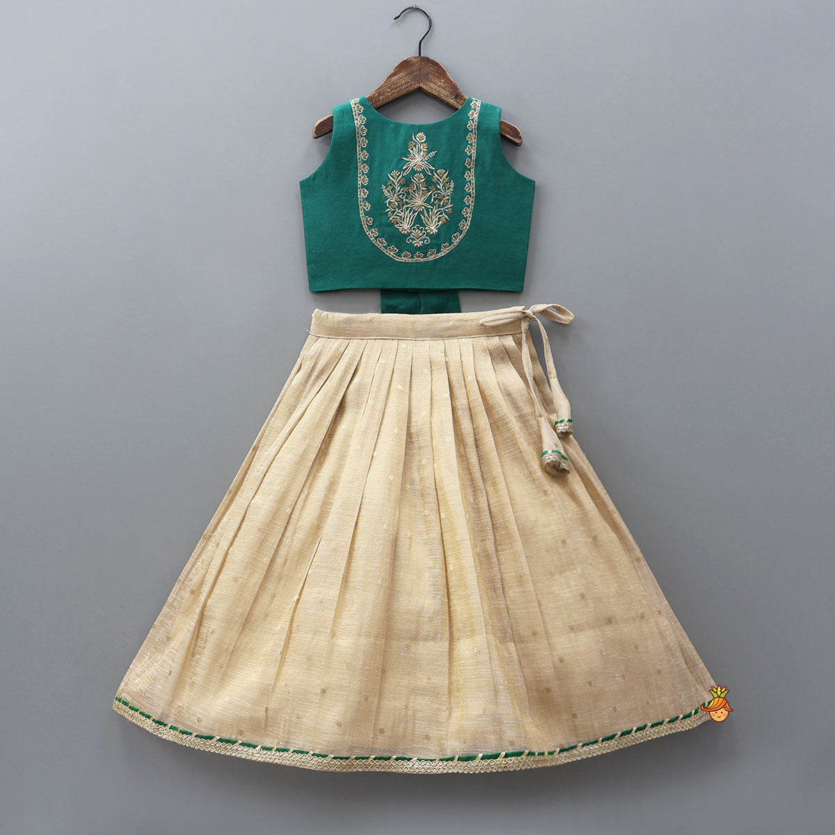 Pre Order: Elegant Back Bow Detail Crop Top And Pleated Lehenga