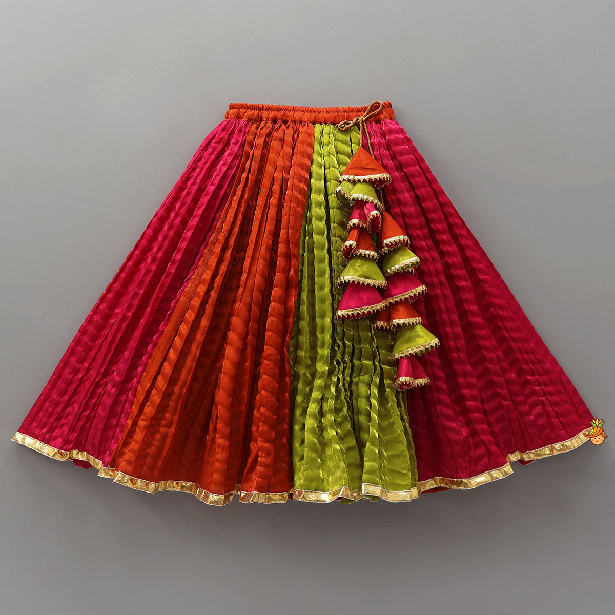 Pre Order: Sheen Finish Halter Neck Crop Top With Crushed Lehenga