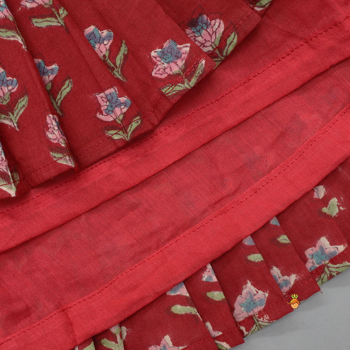 Pre Order: Lace Work Cotton Kurti With Flared Lehenga And Lurex Striped Dupatta