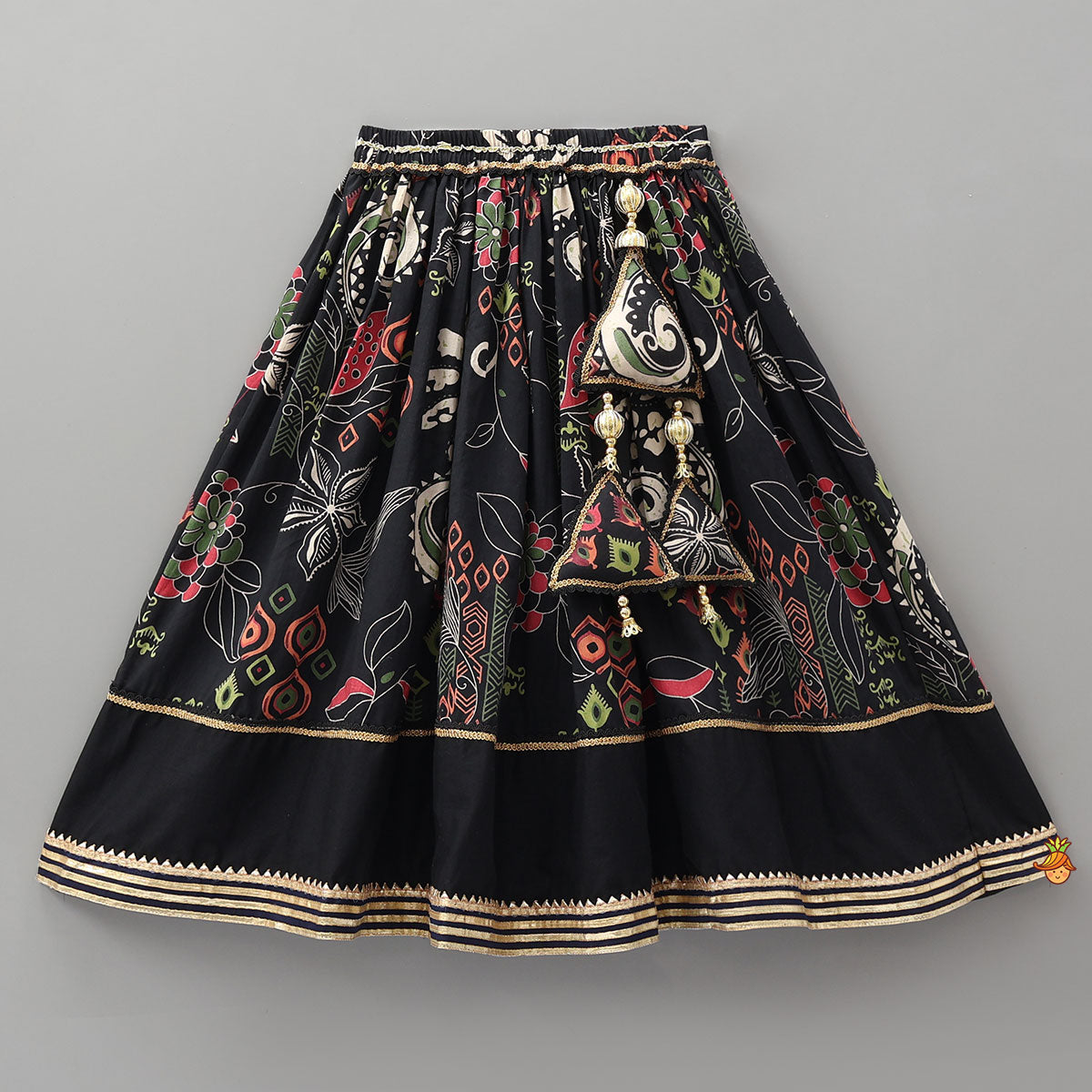Elasticated Strappy Crop Top And Lehenga With Dupatta And Sling Bag