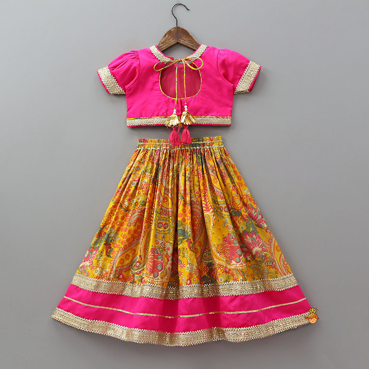 Lace Detailed Top With Paisley Printed Lehenga And Dupatta