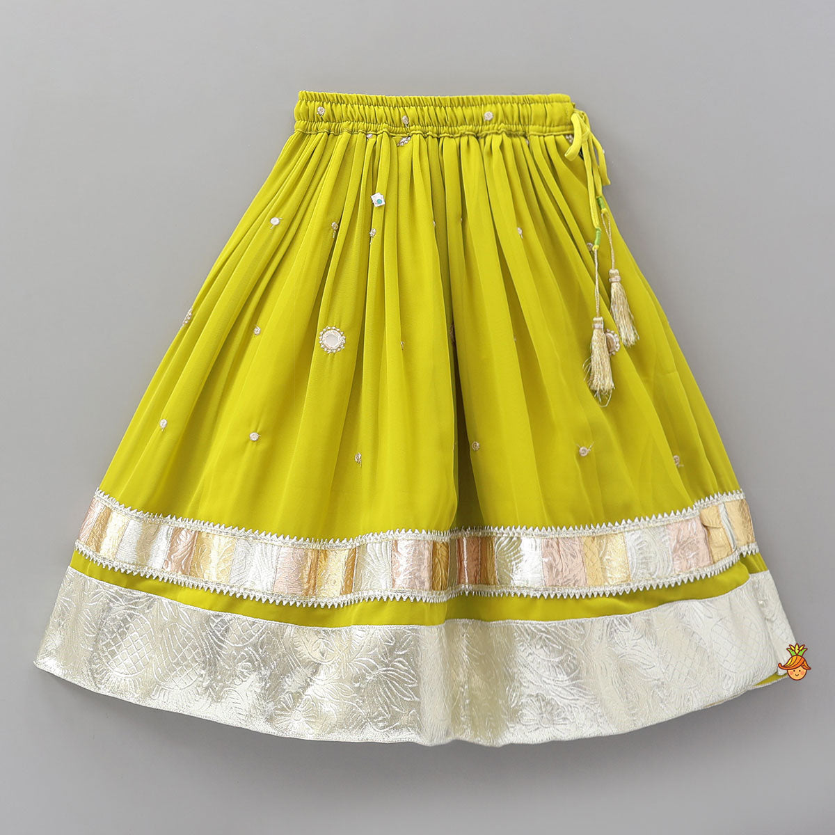 Sequin Embroidered Kurti And Faux Mirror Work Lehenga